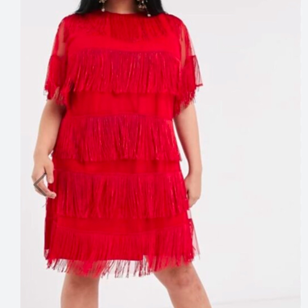 ASOS Curve Red Fringed Mini Dress
